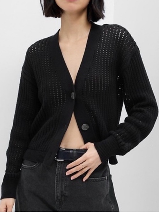GAP Sweaters - GAP Crochet Cardigan Sweater Black Open Knit Beachy Oversized Button Up Size L